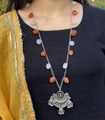 Multicoloured Silver Tone Long Necklace