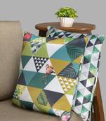 HOUZZCODE Green & Black Printed Set of 2 Geometric Square Cushion Covers