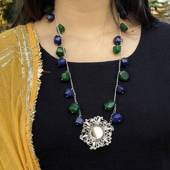 Multicoloured Silver Tone Long Necklace 2