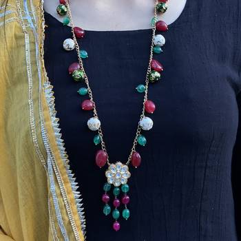 Multicoloured Silver Tone Long Necklace 1