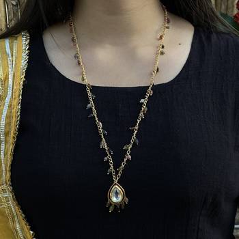 Multicoloured Silver Tone Long Necklace 1