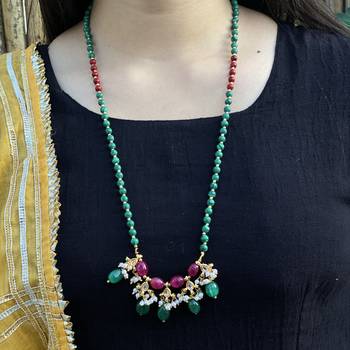 Multicoloured Silver Tone Long Necklace 1