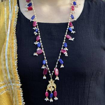 Multicoloured Silver Tone Long Necklace 1