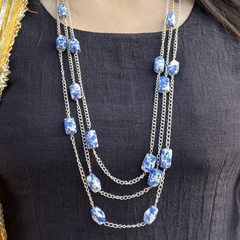 Multicoloured Silver Tone Long Necklace 1