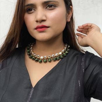 Gold Tone Kundan Inspired Meenakari Beads Necklace 2