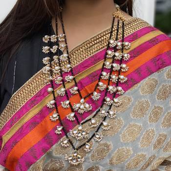 Black Gold Tone Multistrand Kundan Inspired Necklace 1