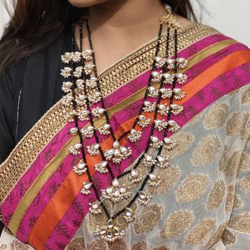 Black Gold Tone Multistrand Kundan Inspired Necklace 2