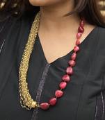Gold Tone Pink Stone Necklace
