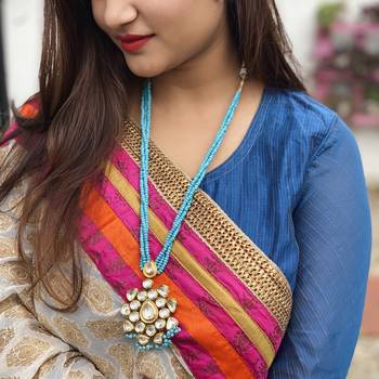 Blue Gold Tone Kundan Necklace 1