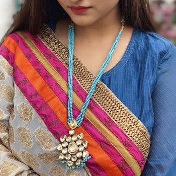 Blue Gold Tone Kundan Necklace 2