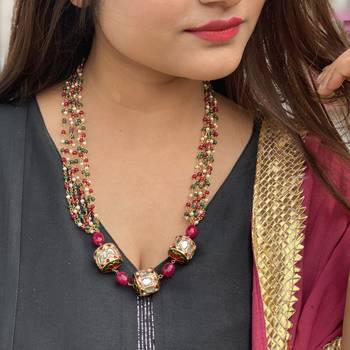 Red- Green Meenakari Beaded Necklace 2