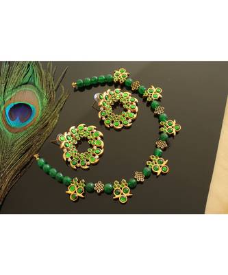 Gorgeous Gold Tone Green Kemp Mango Agate Necklace Set 1