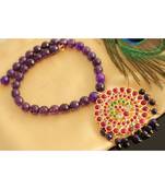 Beautiful Gold Tone Semi Precious Kemp Green Peacock Purple Agate Necklace