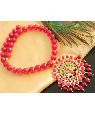 Beautiful Gold Tone Semi Precious Kemp Green Peacock Pink Agate Necklace 1