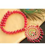 Beautiful Gold Tone Semi Precious Kemp Green Peacock Pink Agate Necklace