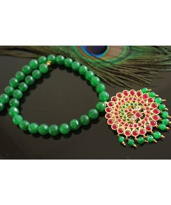 Beautiful Gold Tone Semi Precious Kemp Green Peacock Agate Necklace Set 1