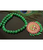 Beautiful Gold Tone Semi Precious Kemp Green Peacock Agate Necklace Set