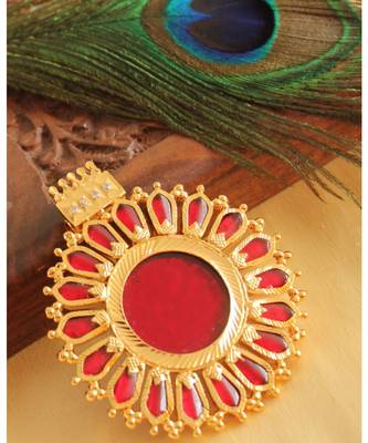 Beautiful Gold Tone Red Nagapadam Kerala Style Pendant 1