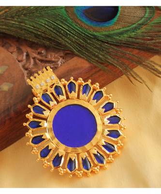 Beautiful Gold Tone Blue Nagapadam Kerala Style Pendant 1