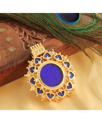 Beautiful Gold Tone Blue Palakka Kerala Style Pendant 1