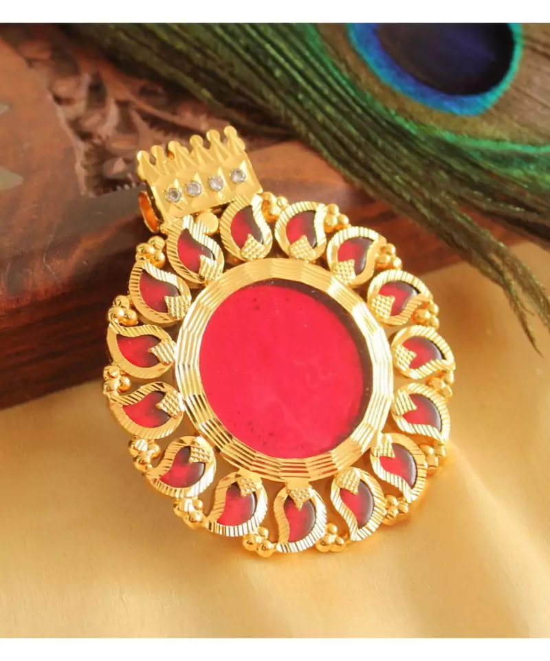 Beautiful Gold Tone Red Mango Kerala Style Pendant