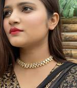 Gold Tone Kundan Inspired Pearl Necklace