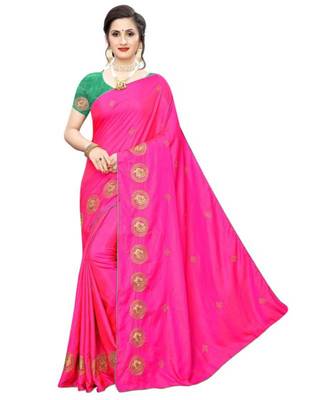 Pink  embroidered art silk saree with blouse 1