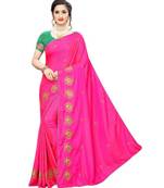 Pink  embroidered art silk saree with blouse