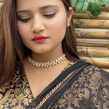 Gold Tone Kundan Inspired Pearl Necklace 2