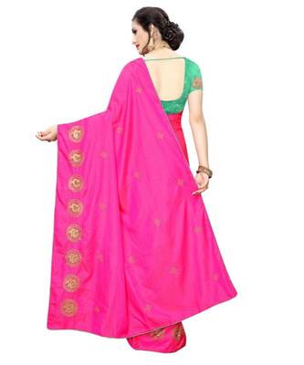 Pink  embroidered art silk saree with blouse 2