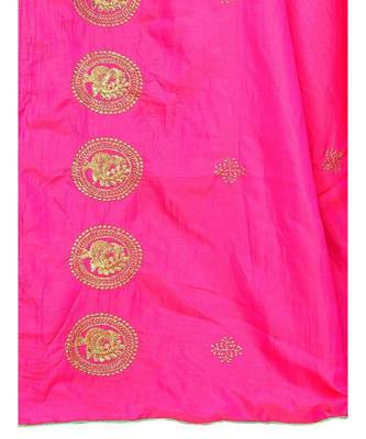 Pink  embroidered art silk saree with blouse 4