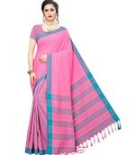 Pink  plain faux polycotton saree with blouse
