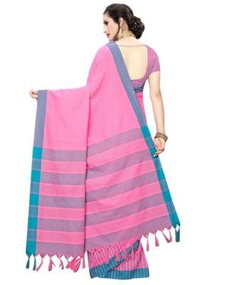 Pink  plain faux polycotton saree with blouse 2