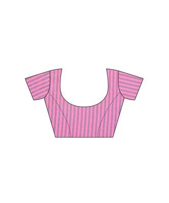 Pink  plain faux polycotton saree with blouse 3
