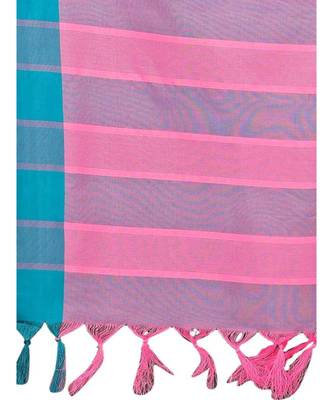 Pink  plain faux polycotton saree with blouse 4