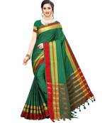 green plain faux polycotton saree with blouse