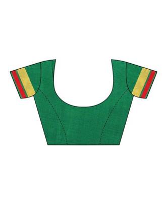 green plain faux polycotton saree with blouse 3