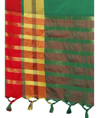 green plain faux polycotton saree with blouse 4