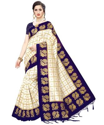 Off White  Printed art silk saree with blouse 1