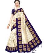 Off White  Printed art silk saree with blouse