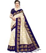 Off White  Printed art silk saree with blouse