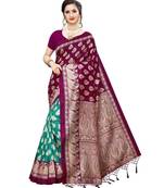 green Printed art silk saree with blouse