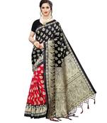 Red Printed art silk saree with blouse