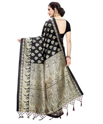 Red Printed art silk saree with blouse 2
