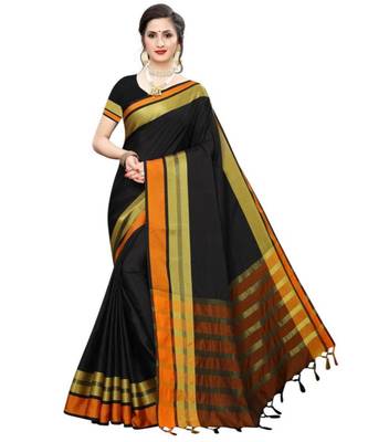 black plain faux polycotton saree with blouse 1