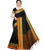 black plain faux polycotton saree with blouse