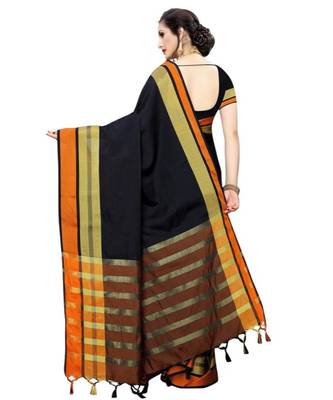 black plain faux polycotton saree with blouse 2