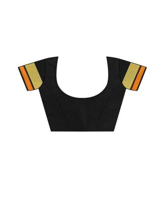 black plain faux polycotton saree with blouse 3