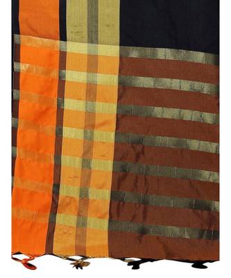 black plain faux polycotton saree with blouse 4