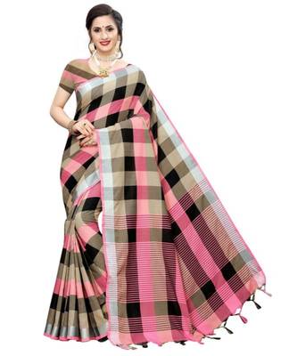 Multicolor Printed faux polycotton saree with blouse 1